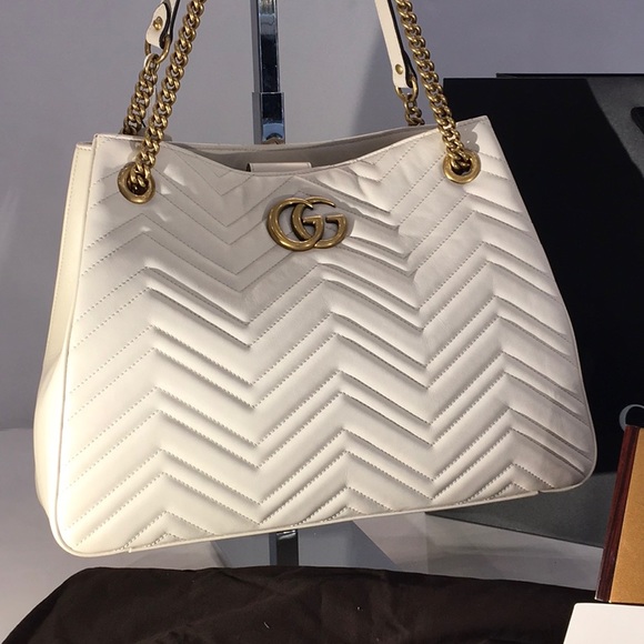 GUCCI Marmont GG White Leather Shoulder Bag 453569 - Picture 3 of 6